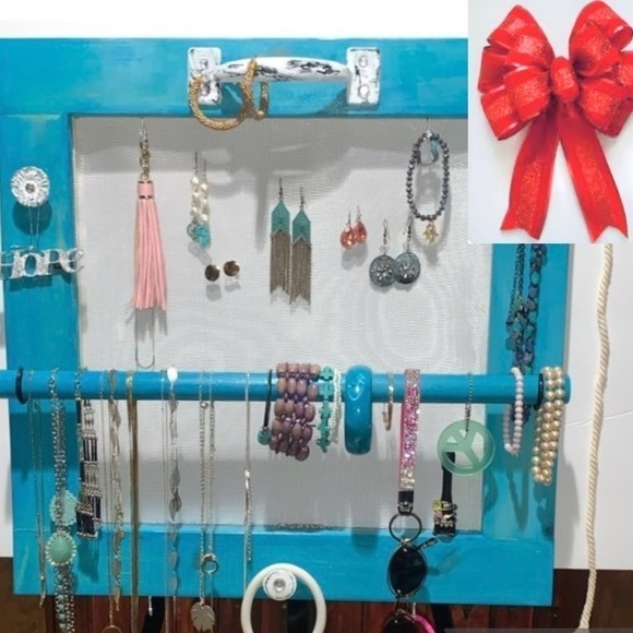 New Handmade Rustic Jewelry Hanging Display/Organizer Turquoise Mother’s Day - Picture 1 of 12